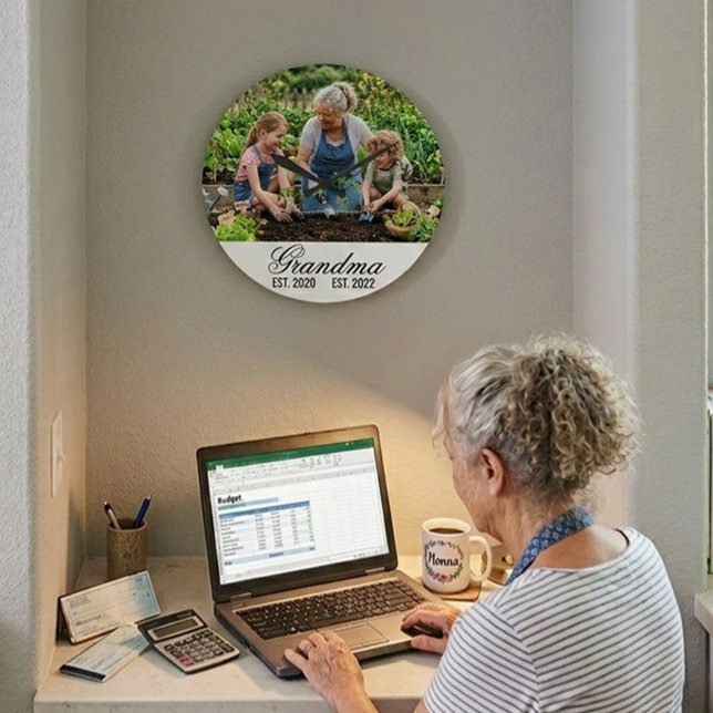 Personlig Mormor Etablerad Foto Minnessak Stor Klocka (Personalized Grandma Established Photo Keepsake Large Clock)