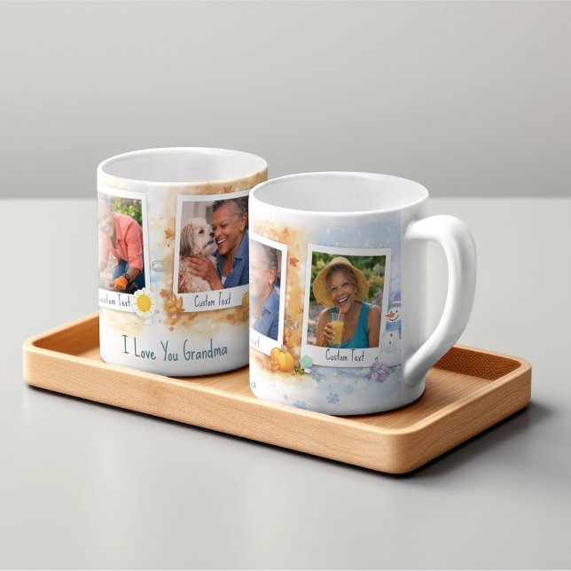 Personlig mormor fotocollage akvarell jumbo mugg (Personalized Grandma Photo Collage Watercolor Giant Coffee Mug)