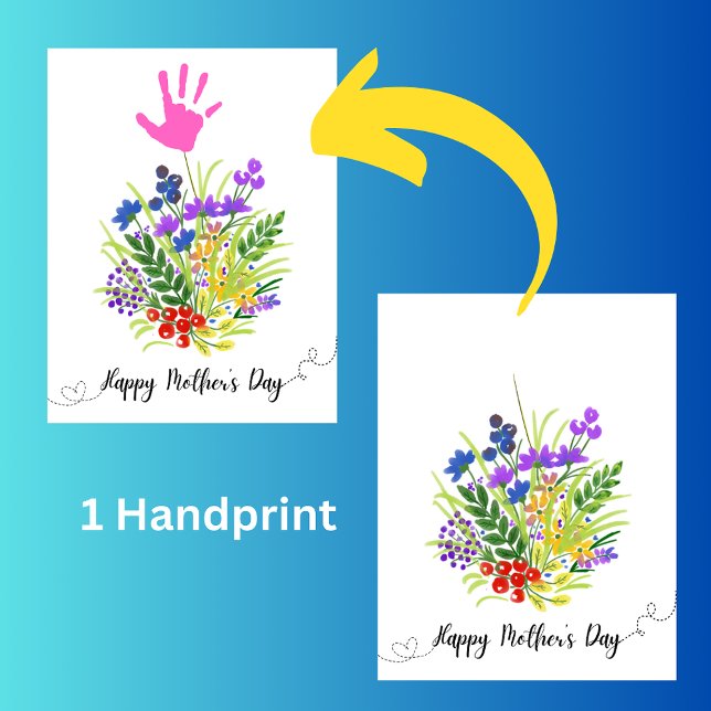 Personlig Mors dag blommigt 1 handavtryck Kort (Skapare uppladdad)