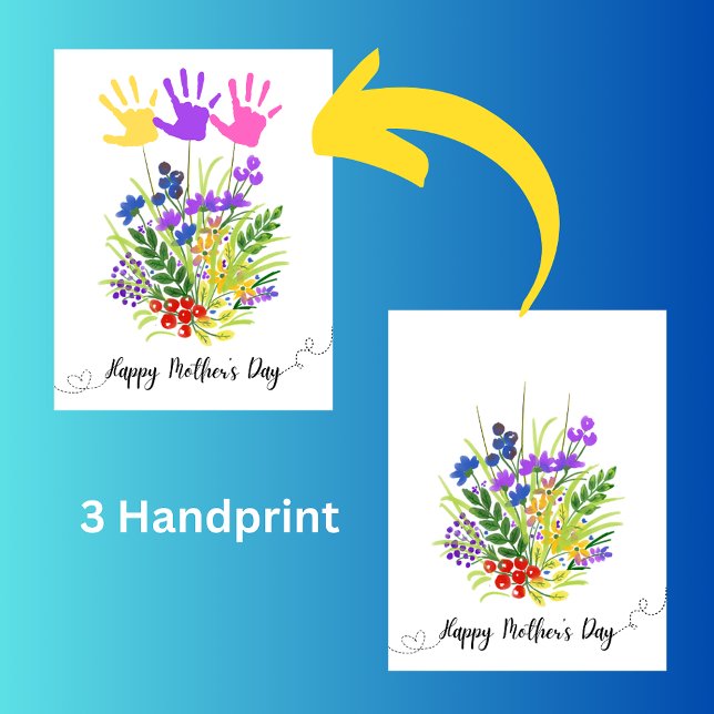 Personlig Mors dag blommigt 3-handavtryck Kort (Skapare uppladdad)