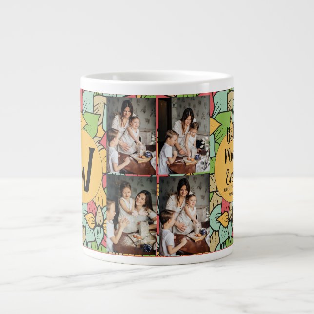 Personlig mors dag,blommigt för fotokollage jumbo mugg (Framsidan)
