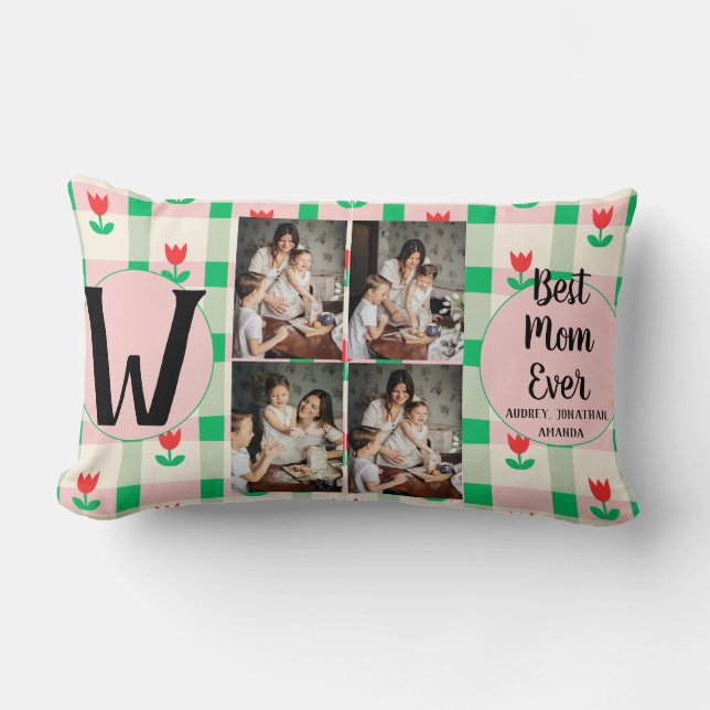 Personlig mors dag,blommigt för fotokollage lumbarkudde (Framsida)