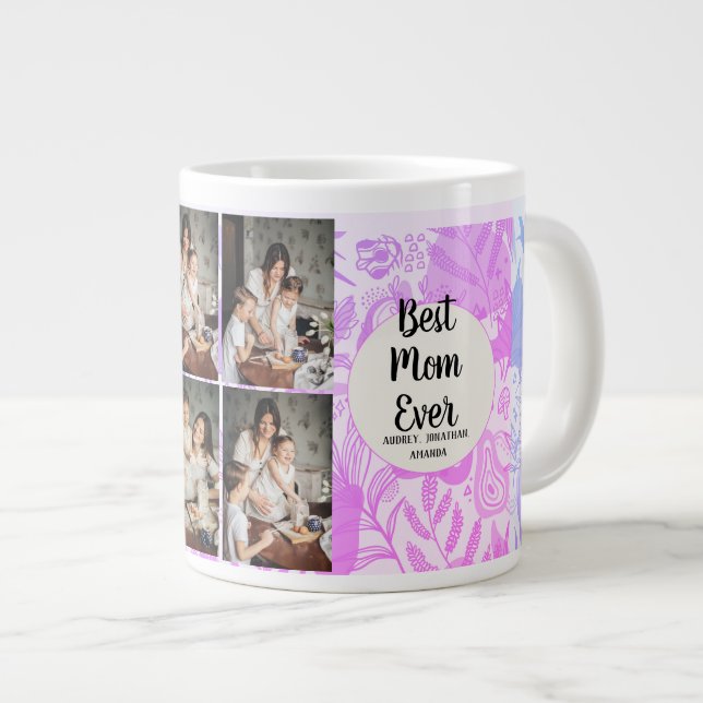 Personlig mors dag, fotokollage blomsterpresent jumbo mugg (Framsida höger)