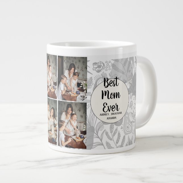 Personlig mors dag, fotokollage blomsterpresent jumbo mugg (Framsida höger)