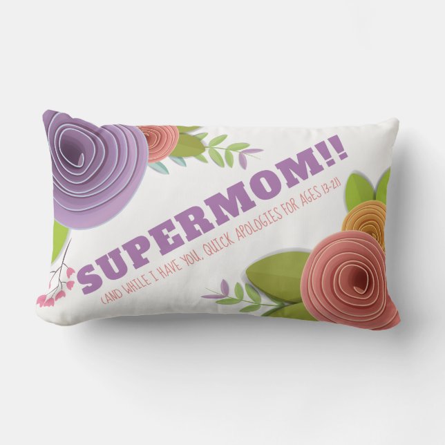 Personlig Mors dag SuperMamma Blommigt Pillow Lumbarkudde (Framsida)