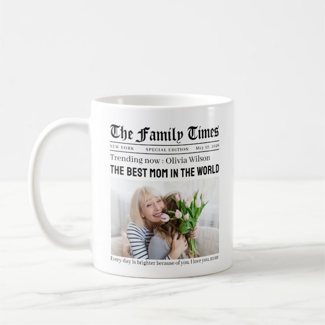 Personlig Mors Dagstidning Present till Mamma Kaffemugg (Vänster)