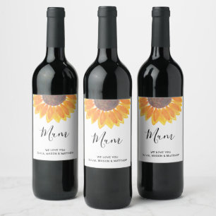 Personlig Morsa Sunblommblomme Vin-etikett Vinflaska Etikett