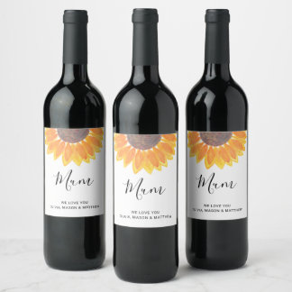 Personlig Morsa Sunblommblomme Vin-etikett Vinflaska Etikett