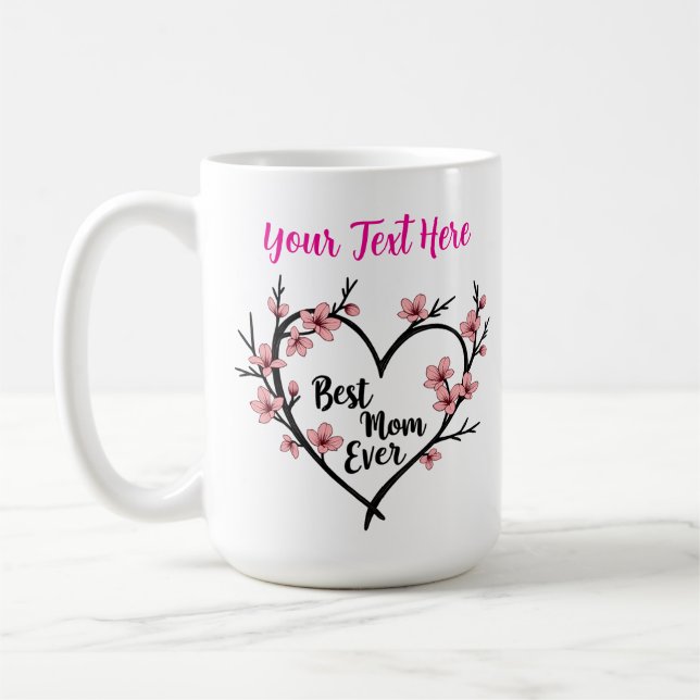 Personlig morsdagsgåva med blomhjärta kaffemugg (Vänster)