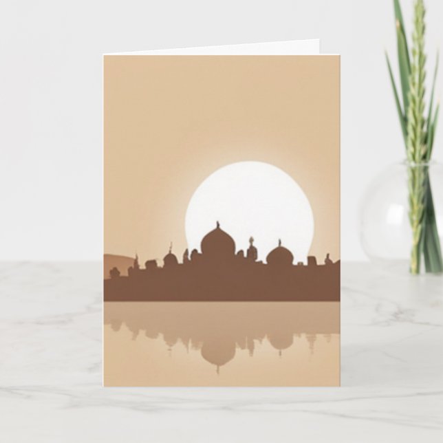 Personlig moské solnedgång reflektion hälsning helgkort (Framsida)