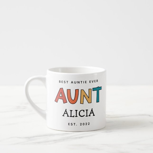 Personlig Moster Retro Gift Best Auntie Alltid Cut Espressomugg (Vänster)