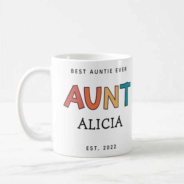 Personlig Moster Retro Gift Best Auntie Alltid Cut Kaffemugg (Vänster)