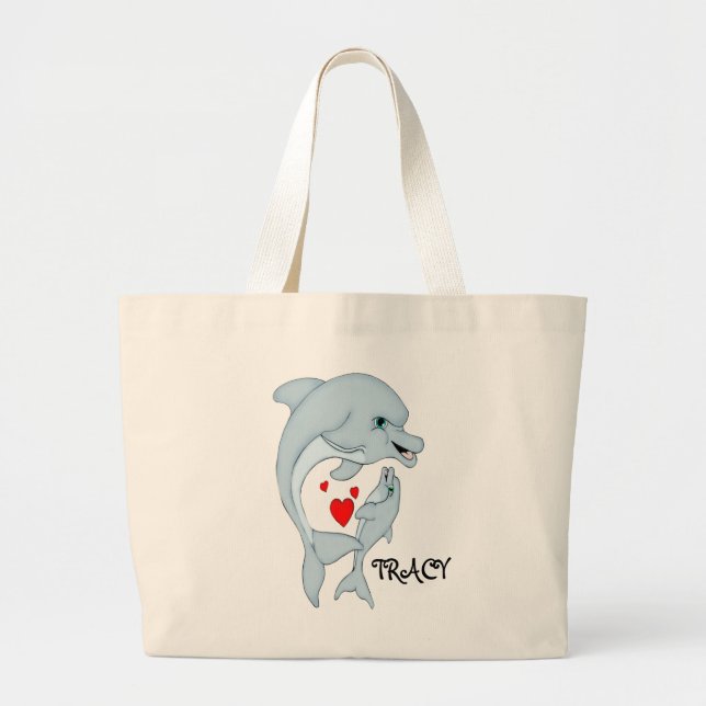 Personlig Motherly Dolphin Kärlek Jumbo Tote Jumbo Tygkasse (Framsidan)