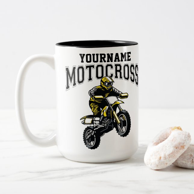 Personlig Motocross Dirt Bike Rider Tävla Två-Tonad Mugg (Med munk)