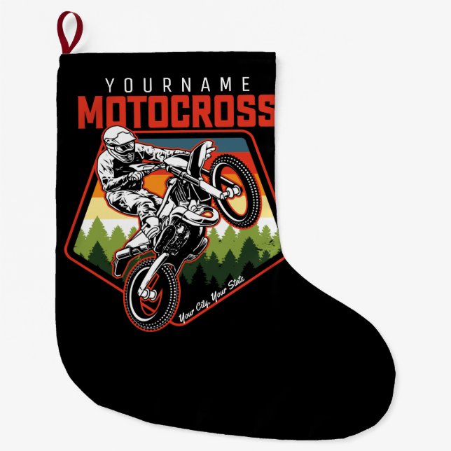 Personlig Motocross Tävla Dirt Bike Trail Ride Stor Julstrumpa (Framsidan)