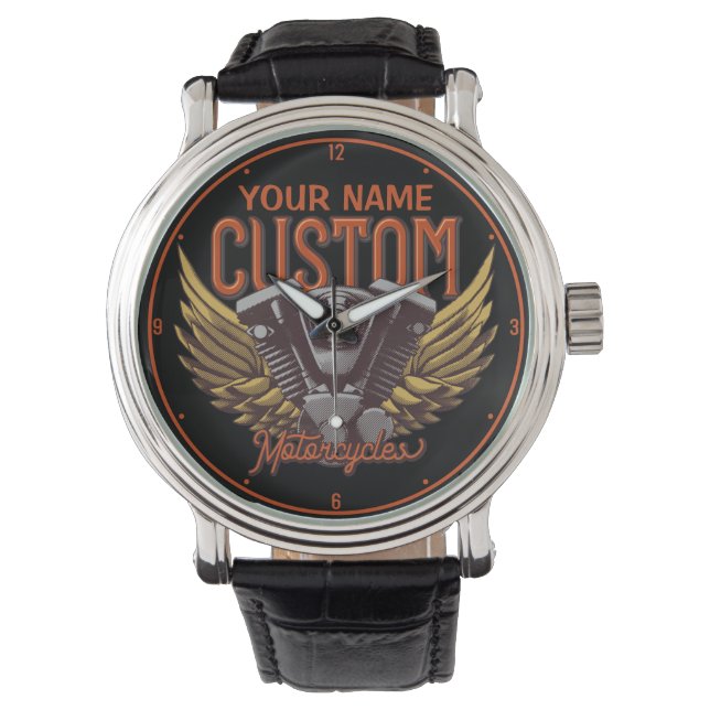 Personlig Motorcycle Eagle Vingar Biker Garage Armbandsur (Framsida)