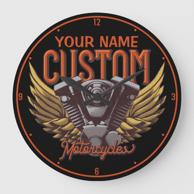 Personlig Motorcycle Eagle Vingar Biker Garage Stor Klocka (Framsida)