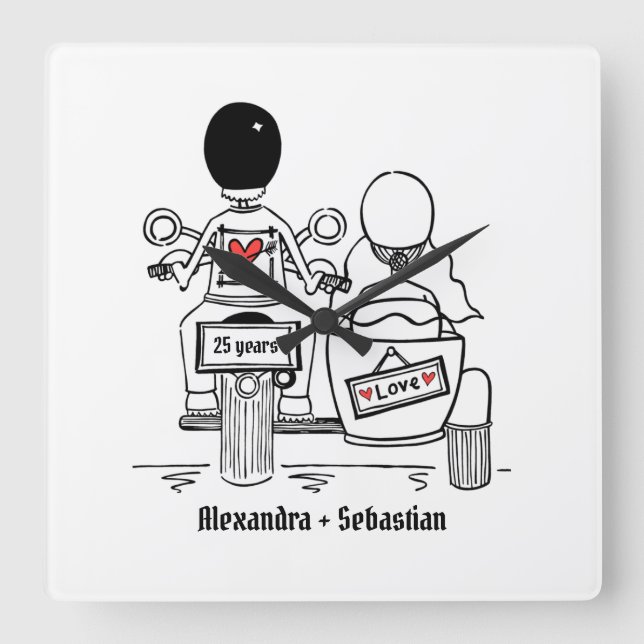 Personlig Motorcycle & Sidecar-årsdagen Fyrkantig Klocka (Framsida)