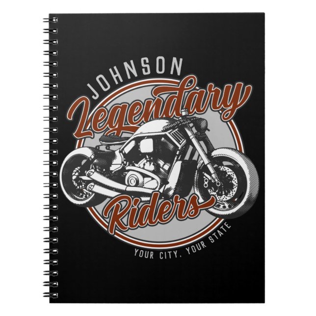 Personlig Motorcykel Legendary Rider Biker NAMN Anteckningsbok (Framsidan)