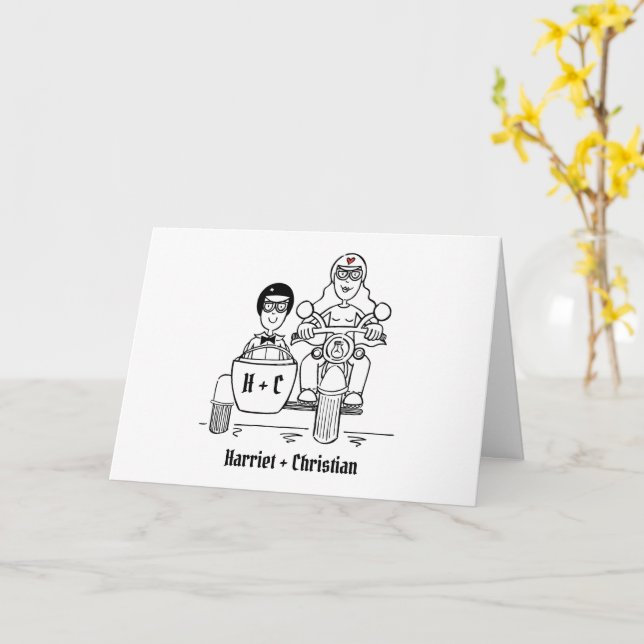 Personlig Motorcykel & Sidvagn Bröllop Kort (Gul blomma)