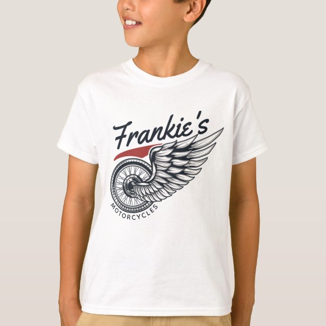 Personlig Motorcyklar som flyger Däck Biker Shop T Shirt (Framsida)