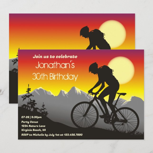 Personlig Mountain Bike Biking Birthday Inbjudningar (Fram/baksida)