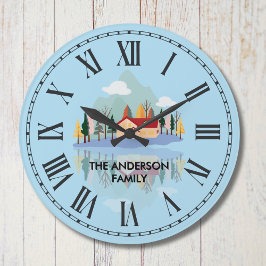 Personlig Mountain Sjö Family Nature Scene Stor Klocka