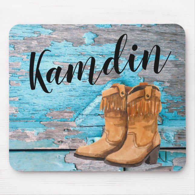 Personlig Mouse Pad Blue Wood Barn Door Boots C Musmatta (Framsidan)
