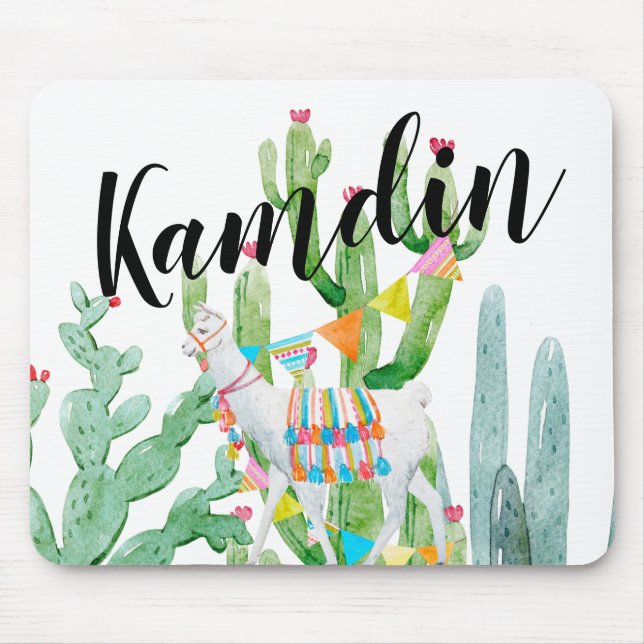 Personlig Mouse Pad Boho Llama Bohemian Cacti D Musmatta (Framsidan)