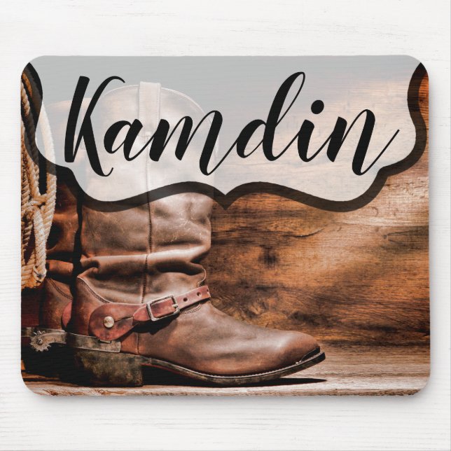 Personlig Mouse Pad Cowboy Boots Barn Wood Rust Musmatta (Framsidan)
