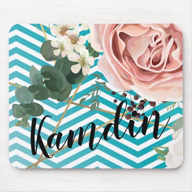 Personlig Mouse Pad Geometric Ro Chevron Teal Musmatta (Framsidan)