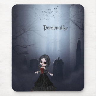 Personlig Mousepad. Gullig Goth flicka i kyrkogård Musmatta