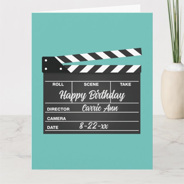 Personlig Movie Clapboard Aqua Birthday Card Kort (Framsida)