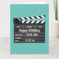 Personlig Movie Clapboard Aqua Birthday Card