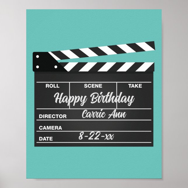 Personlig Movie Clapboard Aqua Birthday Poster (Framsidan)