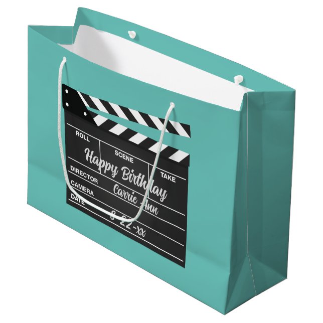Personlig Movie Clapboard Aqua Large Gift Bag (Framsidan Vinklad)