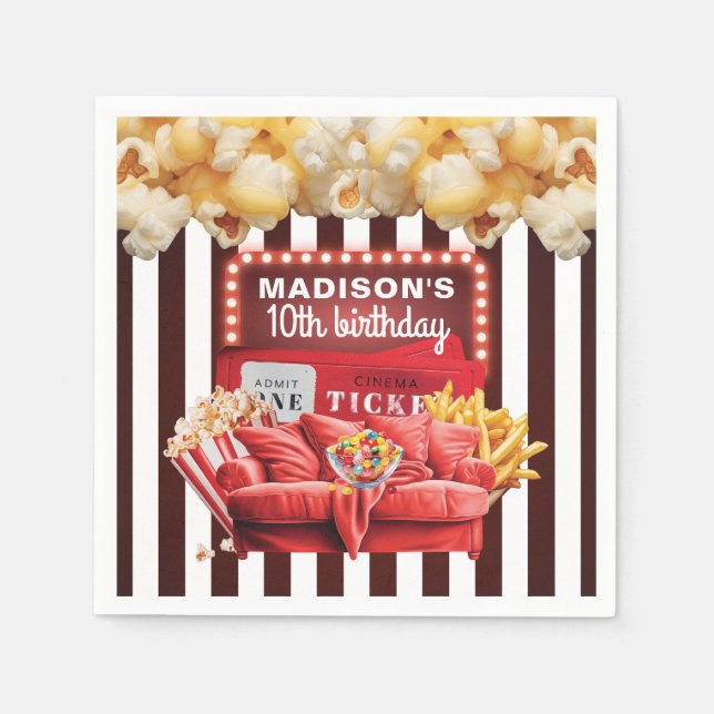 Personlig Movie Night Cinema Birthday Pappersservett (Framsidan)