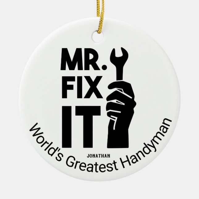 Personlig Mr. Fix it Wrench Julgransprydnad Keramik (Framsidan)