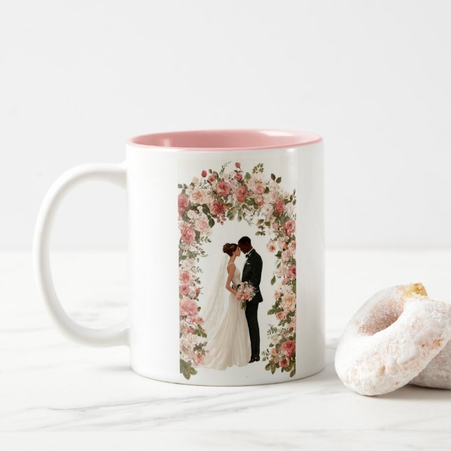 Personlig Mr & Mrs Bröllopsmugg - Anpassad Blommig Två-Tonad Mugg (Med munk)