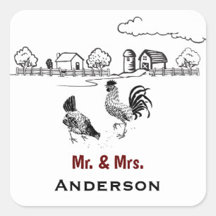 Personlig Mr. och Chicken Farm Bröllop Fyrkantigt Klistermärke