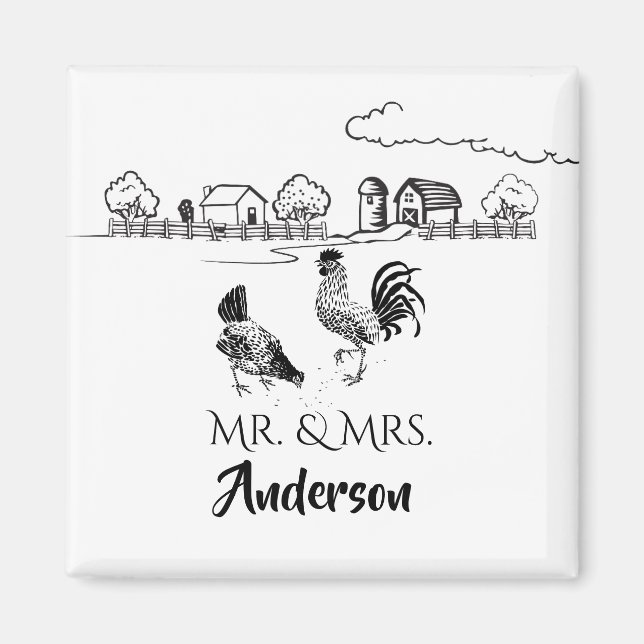 Personlig Mr. och Chickens Farm Bröllop Magnet (Framsidan)