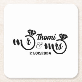 personlig Mr. och Mrs elegant bröllop Underlägg Papper Kvadrat