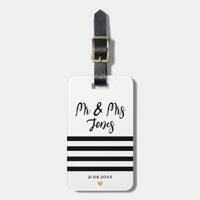Personlig Mr. och Mrs. Script Bröllop Newlyowed Bagagebricka (Vertikal Framsida)