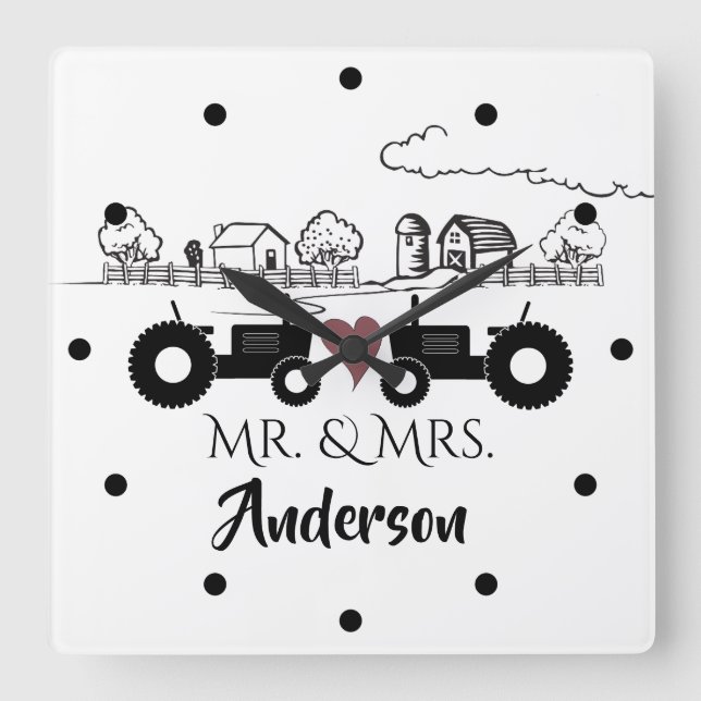 Personlig Mr. Tractor par Farm KÄRLEK Fyrkantig Klocka (Framsida)