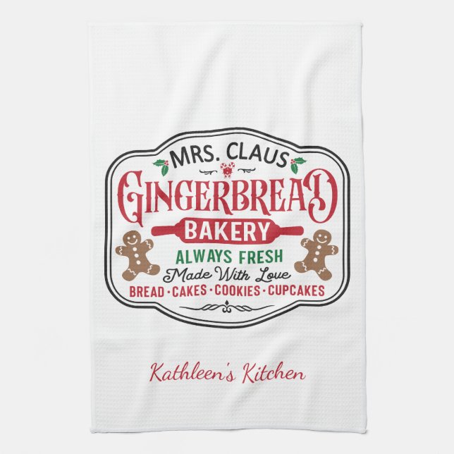 Personlig Mrs Claus julbakning av kakor Kökshandduk (Vertikal)