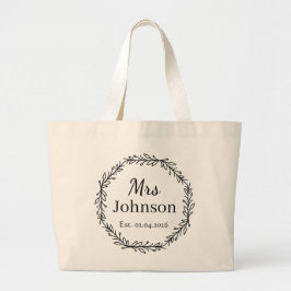 Personlig Mrs Krans Bröllopsdatum Totebag Jumbo Tygkasse