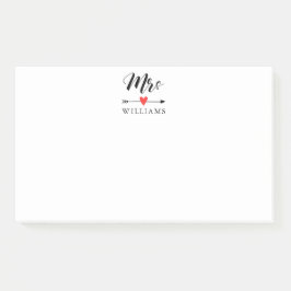Personlig Mrs. with Heart and Arrow Post-it Block