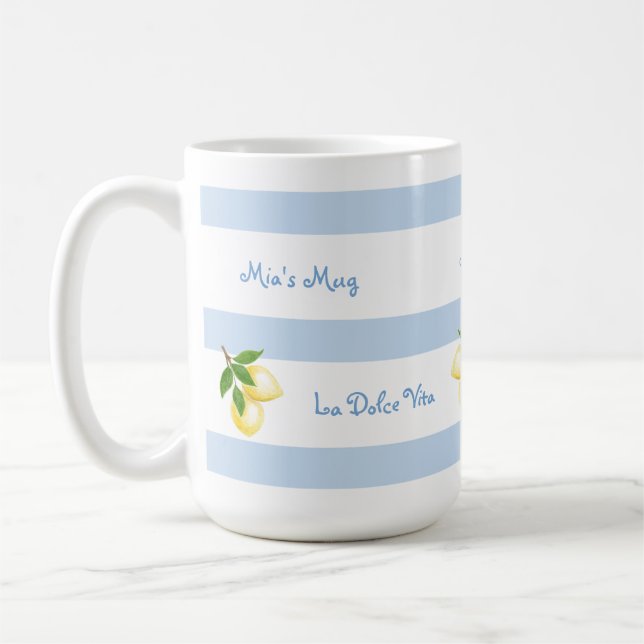 Personlig mug med randig blå strand-tema Dolce Vit Kaffemugg (Vänster)