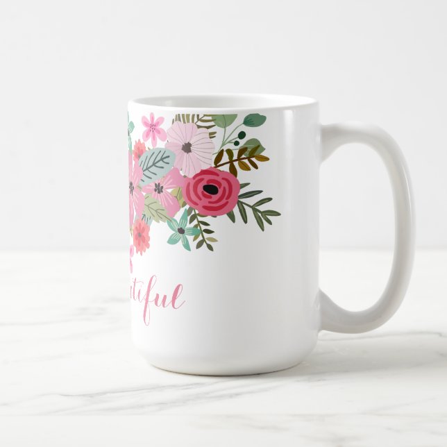 Personlig mugg blommigt, modern Hej vacker (Höger)
