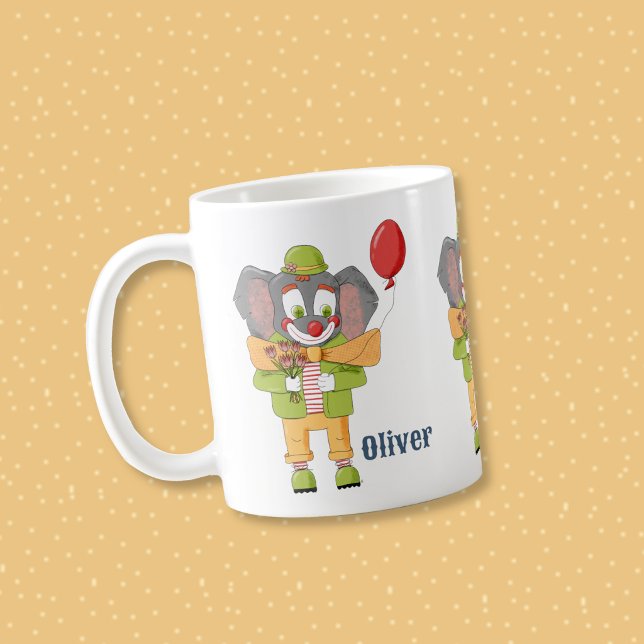 Personlig mugg för barn Elefantclown (Cute elephant clown kid personalized drinkware .)